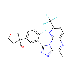 Cc1nc2ccc(C(F)(F)F)nc2n2c(-c3cc([C@@]4(O)CCOC4)ccc3F)nnc12 ZINC000145783069