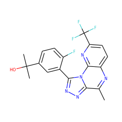 Cc1nc2ccc(C(F)(F)F)nc2n2c(-c3cc(C(C)(C)O)ccc3F)nnc12 ZINC000145749457