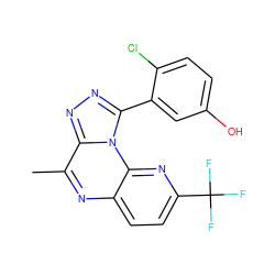 Cc1nc2ccc(C(F)(F)F)nc2n2c(-c3cc(O)ccc3Cl)nnc12 ZINC000145726838