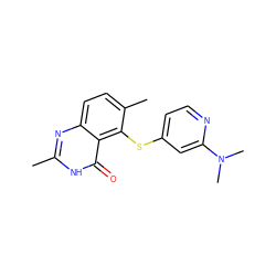 Cc1nc2ccc(C)c(Sc3ccnc(N(C)C)c3)c2c(=O)[nH]1 ZINC000013826179