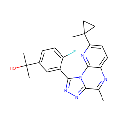 Cc1nc2ccc(C3(C)CC3)nc2n2c(-c3cc(C(C)(C)O)ccc3F)nnc12 ZINC000145740311