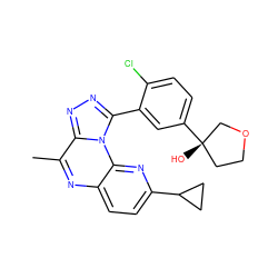 Cc1nc2ccc(C3CC3)nc2n2c(-c3cc([C@@]4(O)CCOC4)ccc3Cl)nnc12 ZINC000145746190