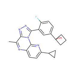 Cc1nc2ccc(C3CC3)nc2n2c(-c3cc(C4(O)CCC4)ccc3F)nnc12 ZINC000145743446