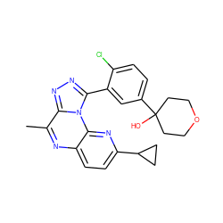 Cc1nc2ccc(C3CC3)nc2n2c(-c3cc(C4(O)CCOCC4)ccc3Cl)nnc12 ZINC000145745565