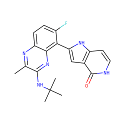 Cc1nc2ccc(F)c(-c3cc4c(=O)[nH]ccc4[nH]3)c2nc1NC(C)(C)C ZINC000222332457