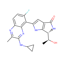 Cc1nc2ccc(F)c(-c3cc4c([nH]3)[C@@H]([C@H](C)O)NC4=O)c2nc1NC1CC1 ZINC000206088327