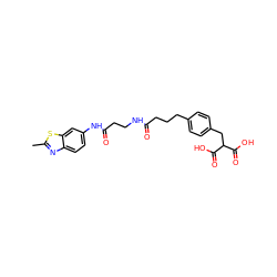 Cc1nc2ccc(NC(=O)CCNC(=O)CCCc3ccc(CC(C(=O)O)C(=O)O)cc3)cc2s1 ZINC000084690296