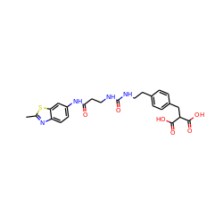 Cc1nc2ccc(NC(=O)CCNC(=O)NCCc3ccc(CC(C(=O)O)C(=O)O)cc3)cc2s1 ZINC000084672206