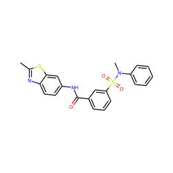 Cc1nc2ccc(NC(=O)c3cccc(S(=O)(=O)N(C)c4ccccc4)c3)cc2s1 ZINC000002631105