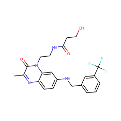 Cc1nc2ccc(NCc3cccc(C(F)(F)F)c3)cc2n(CCNC(=O)CCO)c1=O ZINC000045287407