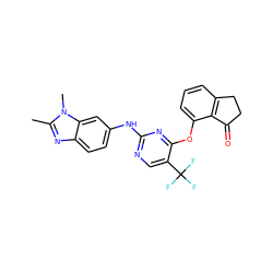 Cc1nc2ccc(Nc3ncc(C(F)(F)F)c(Oc4cccc5c4C(=O)CC5)n3)cc2n1C ZINC000145972821