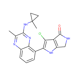 Cc1nc2cccc(-c3[nH]c4c(c3Cl)C(=O)NC4)c2nc1NC1(C)CC1 ZINC000222205963