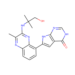 Cc1nc2cccc(-c3cc4c(=O)[nH]cnc4[nH]3)c2nc1NC(C)(C)CO ZINC000222237946