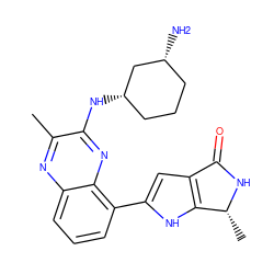 Cc1nc2cccc(-c3cc4c([nH]3)[C@@H](C)NC4=O)c2nc1N[C@H]1CCC[C@@H](N)C1 ZINC000222370109