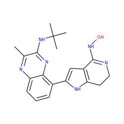 Cc1nc2cccc(-c3cc4c([nH]3)CCN=C4NO)c2nc1NC(C)(C)C ZINC001772626288