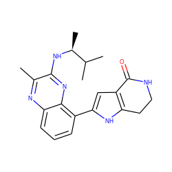 Cc1nc2cccc(-c3cc4c([nH]3)CCNC4=O)c2nc1N[C@@H](C)C(C)C ZINC000222370193