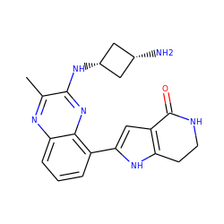 Cc1nc2cccc(-c3cc4c([nH]3)CCNC4=O)c2nc1N[C@H]1C[C@@H](N)C1 ZINC001772569945