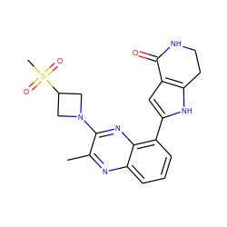 Cc1nc2cccc(-c3cc4c([nH]3)CCNC4=O)c2nc1N1CC(S(C)(=O)=O)C1 ZINC000206139274