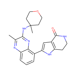 Cc1nc2cccc(-c3cc4c([nH]3)CCNC4=O)c2nc1NC1(C)CCOCC1 ZINC000222425550