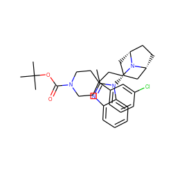 Cc1nc2ccccc2n1[C@@H]1C[C@@H]2CC[C@H](C1)N2CCC1(c2cccc(Cl)c2)CCN(C(=O)OC(C)(C)C)CC1 ZINC000103235739