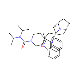 Cc1nc2ccccc2n1[C@@H]1C[C@@H]2CC[C@H](C1)N2CCC1(c2ccccc2)CCN(C(=O)N(C(C)C)C(C)C)CC1 ZINC000101193537