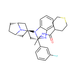 Cc1nc2ccccc2n1[C@H]1C[C@@H]2CC[C@H](C1)N2CC[C@H](NC(=O)C1CCSCC1)c1cccc(F)c1 ZINC000253947763