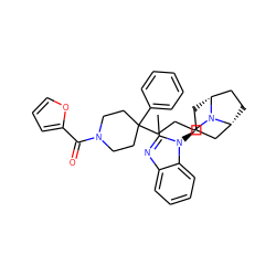 Cc1nc2ccccc2n1[C@H]1C[C@@H]2CC[C@H](C1)N2CCCC1(c2ccccc2)CCN(C(=O)c2ccco2)CC1 ZINC000103233992