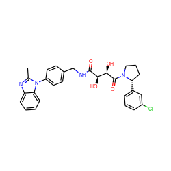 Cc1nc2ccccc2n1-c1ccc(CNC(=O)[C@H](O)[C@@H](O)C(=O)N2CCC[C@@H]2c2cccc(Cl)c2)cc1 ZINC000071341123