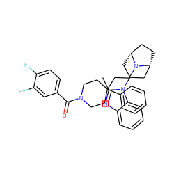 Cc1nc2ccccc2n1C1C[C@@H]2CC[C@H](C1)N2CCC1(c2ccccc2)CCN(C(=O)c2ccc(F)c(F)c2)CC1 ZINC000071294387