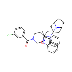 Cc1nc2ccccc2n1C1C[C@@H]2CC[C@H](C1)N2CCC1(c2ccccc2)CCN(C(=O)c2cccc(Cl)c2)CC1 ZINC000071281785