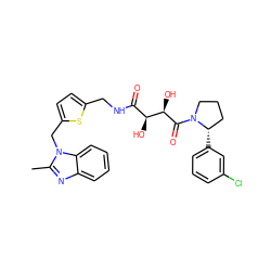 Cc1nc2ccccc2n1Cc1ccc(CNC(=O)[C@H](O)[C@@H](O)C(=O)N2CCC[C@@H]2c2cccc(Cl)c2)s1 ZINC000071340924