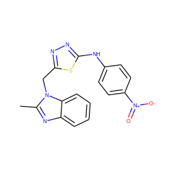 Cc1nc2ccccc2n1Cc1nnc(Nc2ccc([N+](=O)[O-])cc2)s1 ZINC000653834533