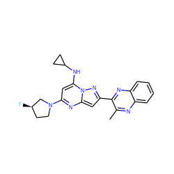 Cc1nc2ccccc2nc1-c1cc2nc(N3CC[C@@H](F)C3)cc(NC3CC3)n2n1 ZINC000149962261