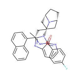 Cc1nc2cccnc2n1[C@@H]1C[C@@H]2CC[C@H](C1)N2CC[C@H](NC(=O)c1ccc(F)cc1)c1cccc2ccccc12 ZINC000103262197