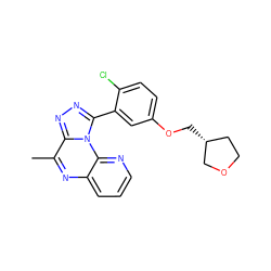 Cc1nc2cccnc2n2c(-c3cc(OC[C@@H]4CCOC4)ccc3Cl)nnc12 ZINC000145715395