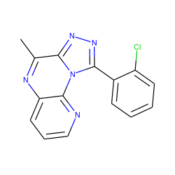 Cc1nc2cccnc2n2c(-c3ccccc3Cl)nnc12 ZINC000146574896