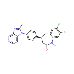 Cc1nc2cnccc2n1-c1ccc([C@@H]2CC(=O)N(C)c3cc(Cl)c(Cl)cc3C2)cc1 ZINC000013743149