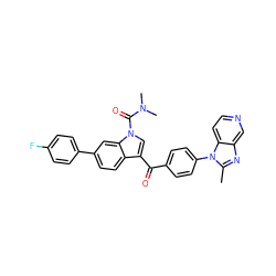 Cc1nc2cnccc2n1-c1ccc(C(=O)c2cn(C(=O)N(C)C)c3cc(-c4ccc(F)cc4)ccc23)cc1 ZINC000013776668