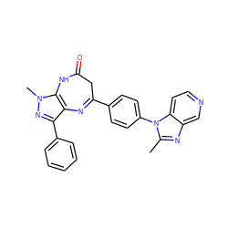 Cc1nc2cnccc2n1-c1ccc(C2=Nc3c(-c4ccccc4)nn(C)c3NC(=O)C2)cc1 ZINC000013743172