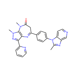 Cc1nc2cnccc2n1-c1ccc(C2=Nc3c(-c4ccccn4)nn(C)c3N(C)C(=O)C2)cc1 ZINC000013743181