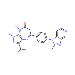 Cc1nc2cnccc2n1-c1ccc(C2=Nc3c(C(C)C)nn(C)c3N(C)C(=O)C2)cc1 ZINC000013743178