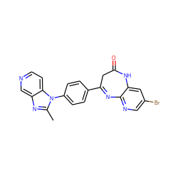 Cc1nc2cnccc2n1-c1ccc(C2=Nc3ncc(Br)cc3NC(=O)C2)cc1 ZINC000013743165