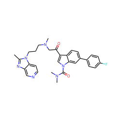 Cc1nc2cnccc2n1CCCN(C)CC(=O)c1cn(C(=O)N(C)C)c2cc(-c3ccc(F)cc3)ccc12 ZINC000013776674