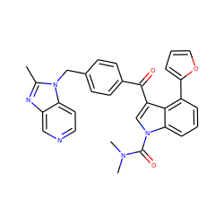 Cc1nc2cnccc2n1Cc1ccc(C(=O)c2cn(C(=O)N(C)C)c3cccc(-c4ccco4)c23)cc1 ZINC000013776639