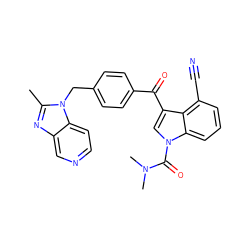 Cc1nc2cnccc2n1Cc1ccc(C(=O)c2cn(C(=O)N(C)C)c3cccc(C#N)c23)cc1 ZINC000013776631