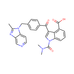 Cc1nc2cnccc2n1Cc1ccc(C(=O)c2cn(C(=O)N(C)C)c3cccc(C(=O)O)c23)cc1 ZINC000013776620