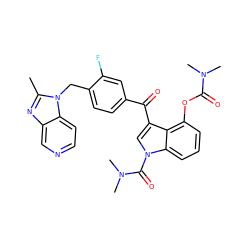 Cc1nc2cnccc2n1Cc1ccc(C(=O)c2cn(C(=O)N(C)C)c3cccc(OC(=O)N(C)C)c23)cc1F ZINC000001484853