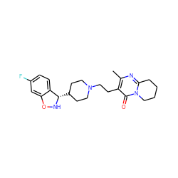 Cc1nc2n(c(=O)c1CCN1CCC([C@@H]3NOc4cc(F)ccc43)CC1)CCCC2 ZINC000028524004