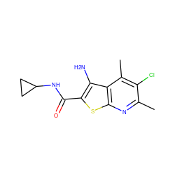 Cc1nc2sc(C(=O)NC3CC3)c(N)c2c(C)c1Cl ZINC000095593318