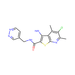 Cc1nc2sc(C(=O)NCc3ccnnc3)c(N)c2c(C)c1Cl ZINC000095595052